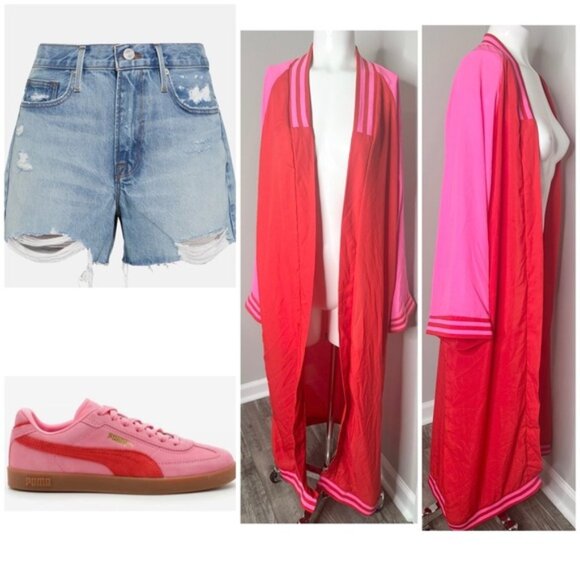 JULIE & JOY Pink and Red DUSTER/ PRELOVED -1X - Picture 1 of 7